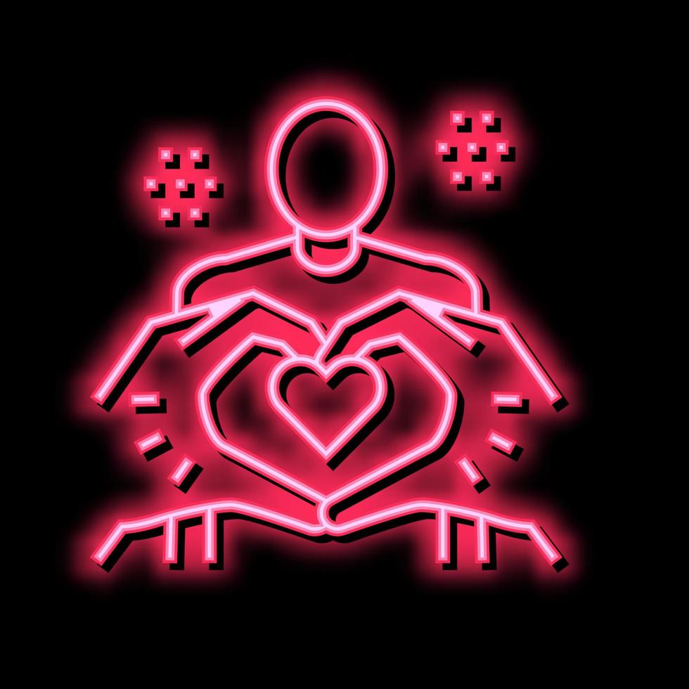 heart gesture on human body neon glow icon illustration vector