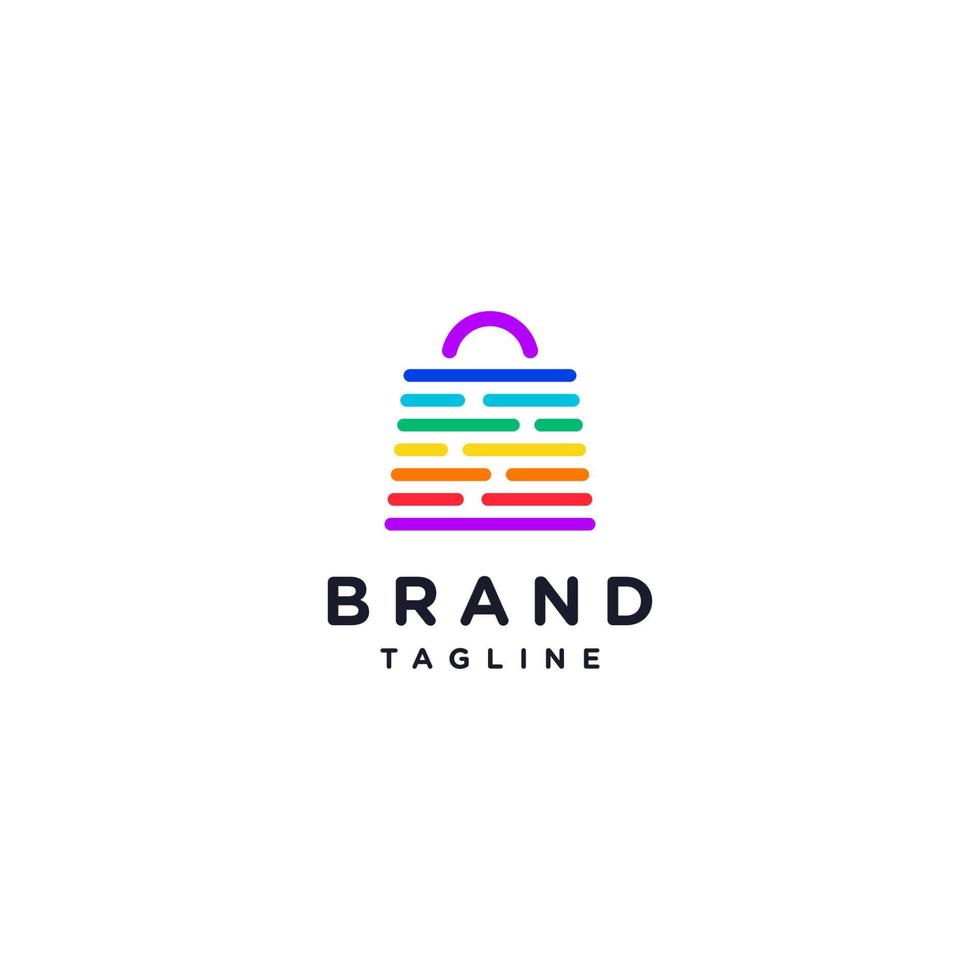 Simple shopping Bag with Colorful Stripes Logo Design. Sales or market technology that makes it easy for customers to quickly find their daily needs. vector
