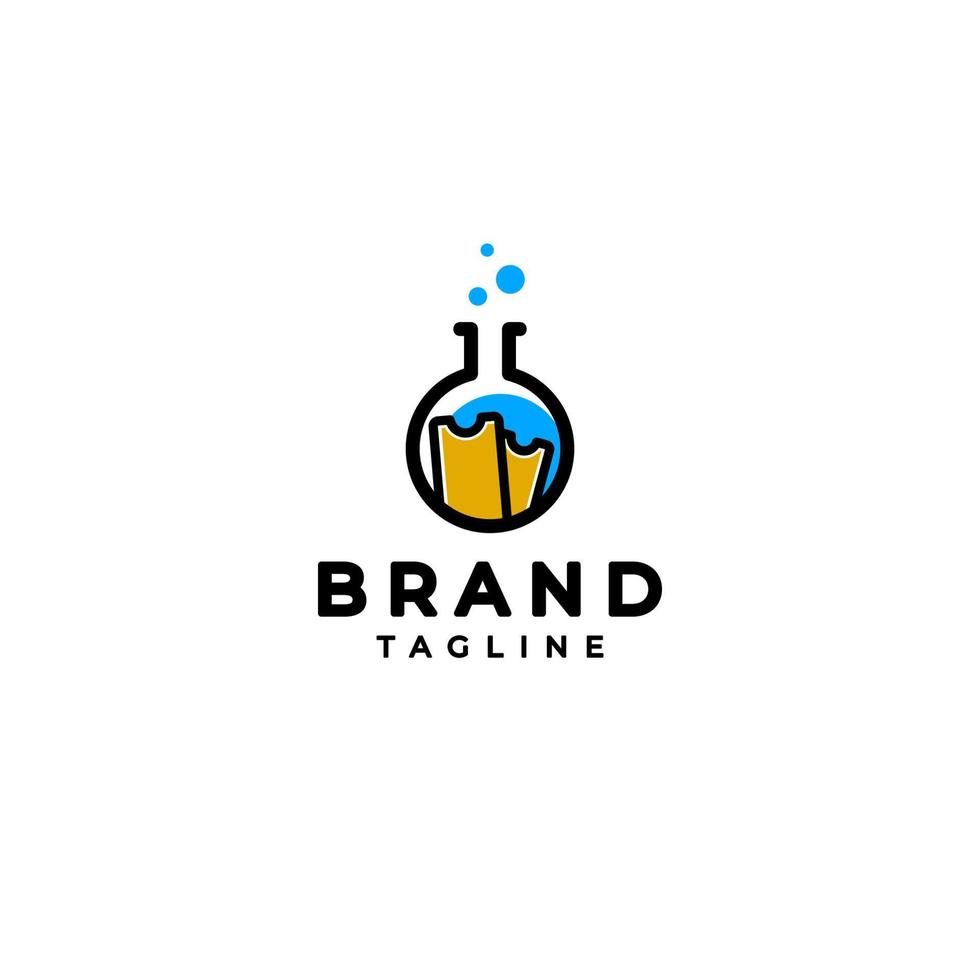 Two golden tickets logo design in laboratory glass tube. Simple and minimalistic illustration design mixing tickets in a laboratory glass tube. vector