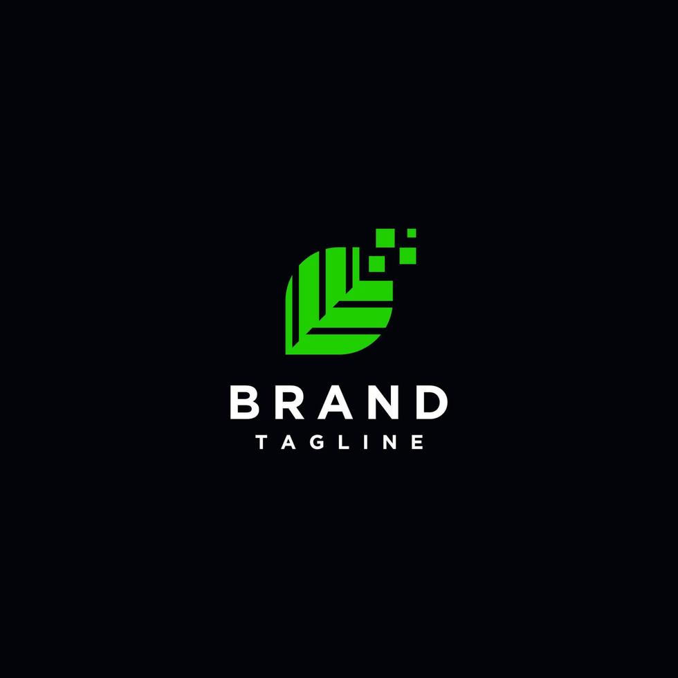 Simple Leaf Logo Design With Digital Pixel Dots. Simple green technology logo design. vector