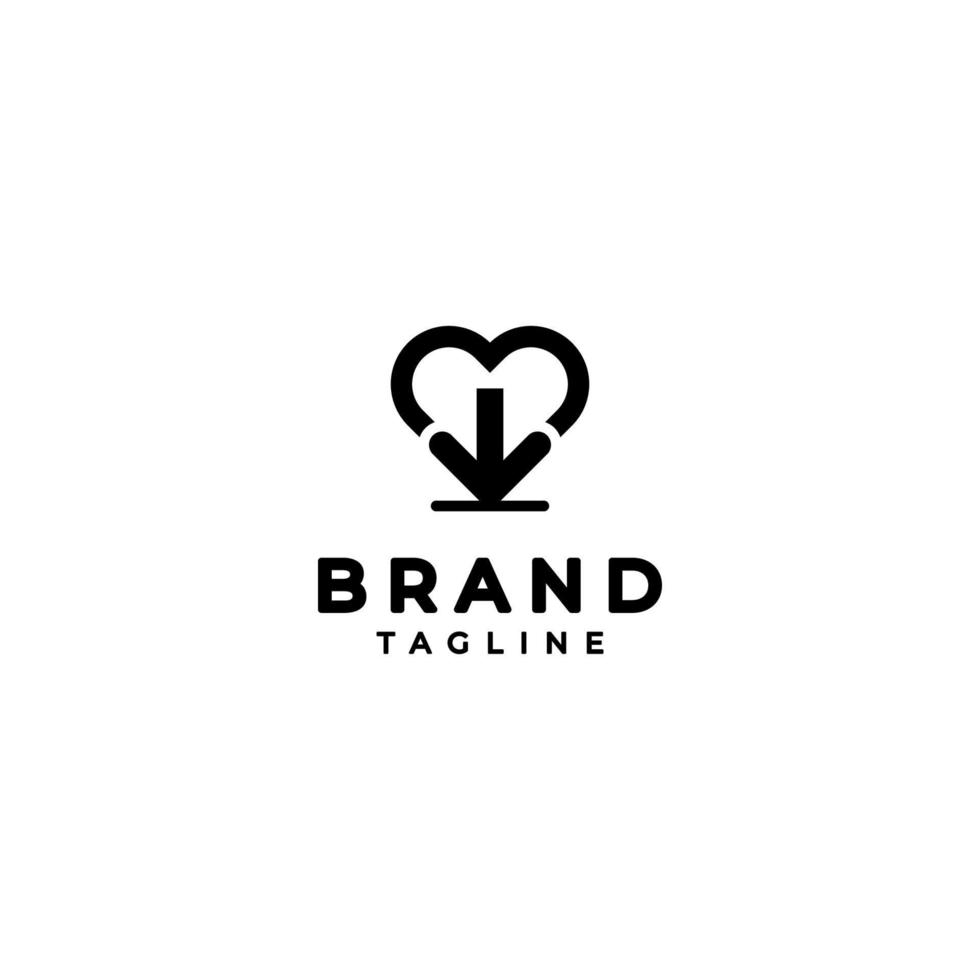 Heart Symbol With Download Icon Logo Design. Down Arrow Of Download Icon Below Heart Symbol. vector