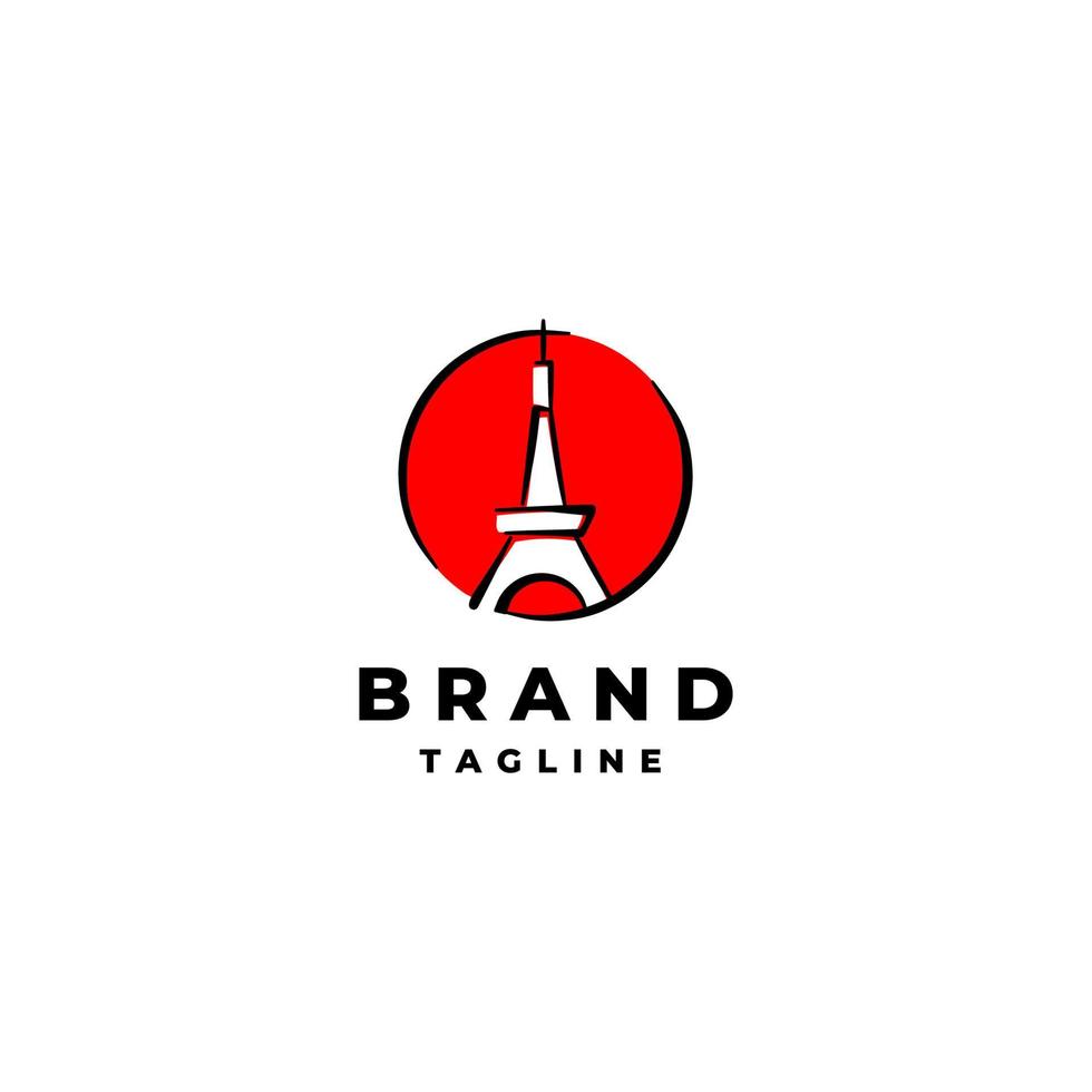 Tower In Circle Illustration Logo Design. Tower outline logo design inside red circle. vector