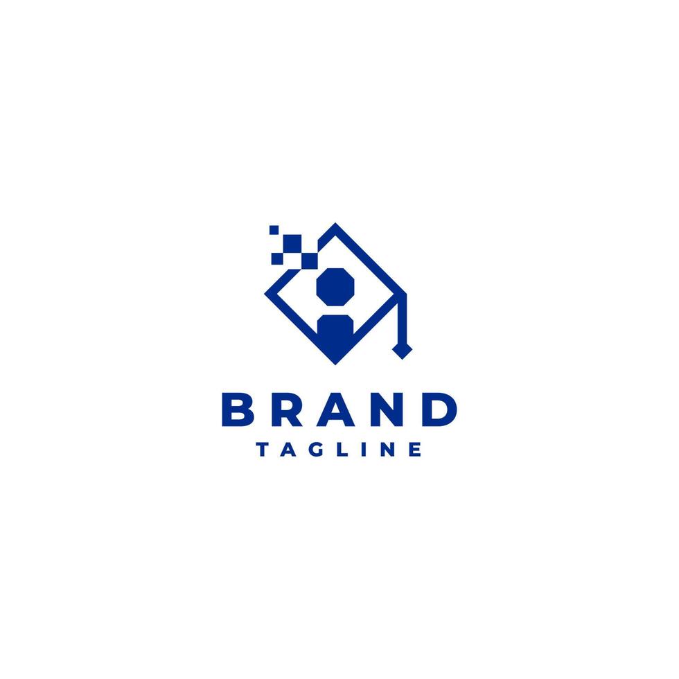 Logo Template About Technology in the Field of Education Symbolized in Student Icons with Digital Accents on the Side. vector