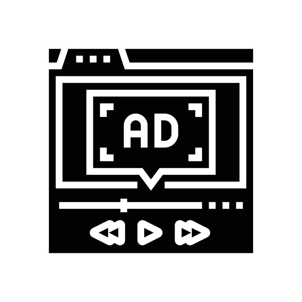 vídeo publicidad glifo icono vector ilustración