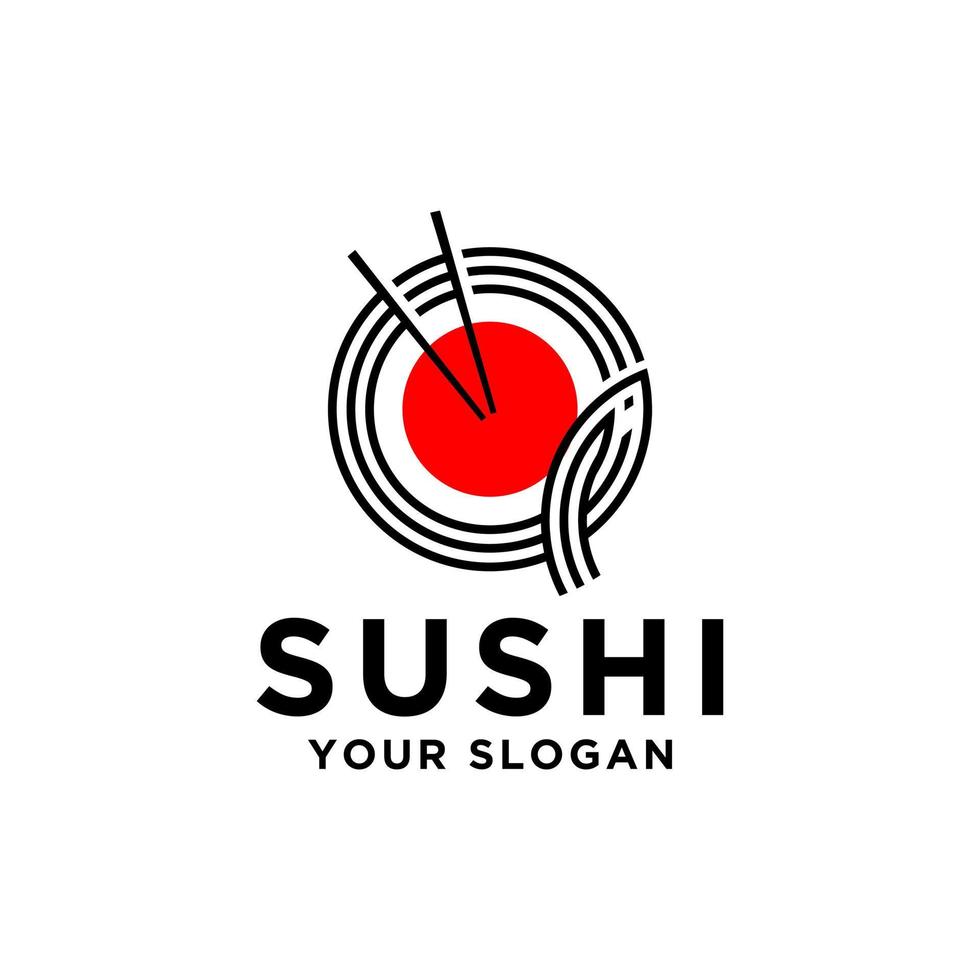 Japanese Sushi Seafood logo design vector, Chopstick and Bowl template, food and beverages illustration vector