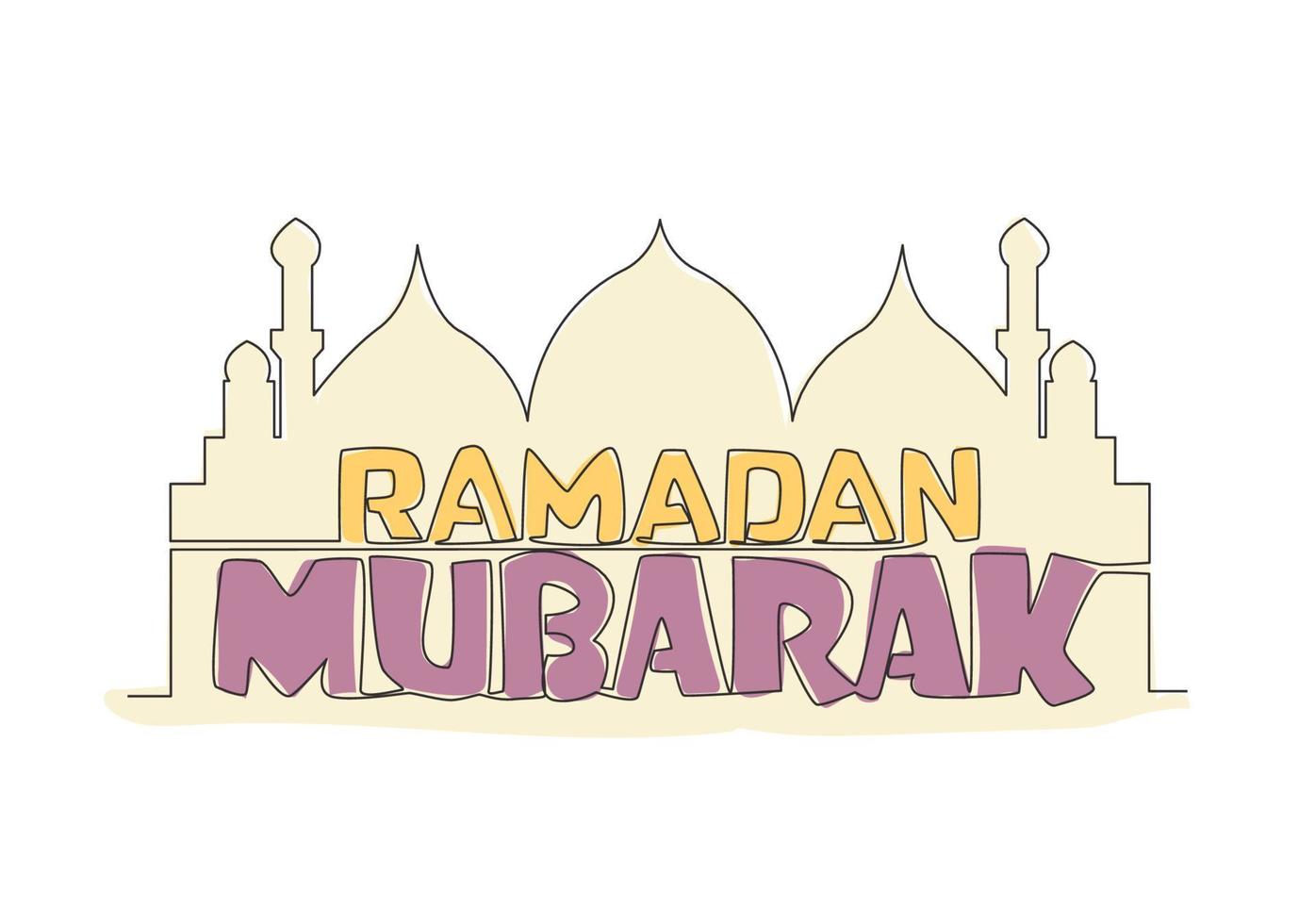 uno continuo línea dibujo de contento eid Alabama fitr Mubarak y Ramadán kareem concepto. islámico fiesta caligráfico diseño para imprimir, saludo tarjeta, bandera, póster. soltero línea dibujar diseño ilustración vector