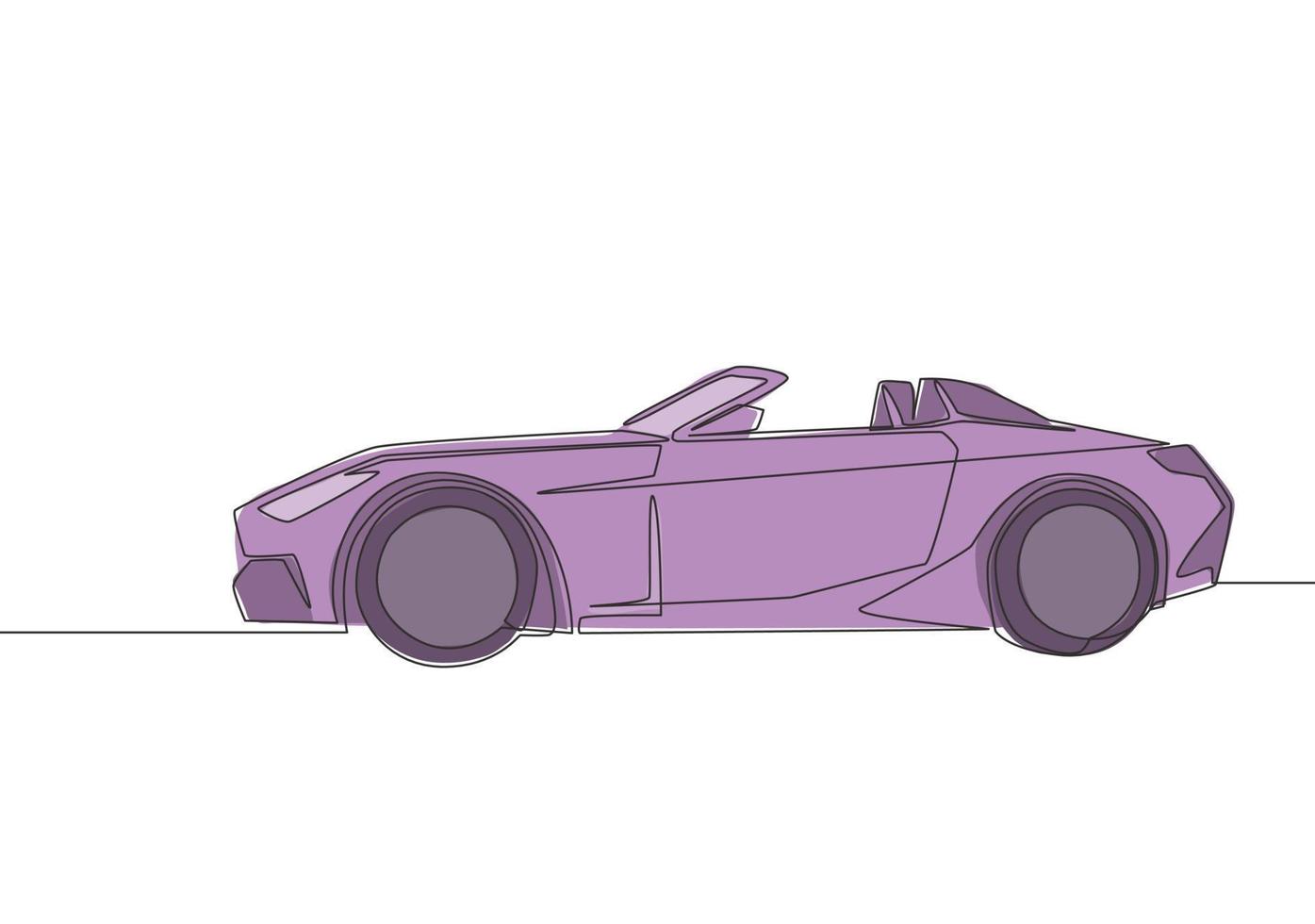 continuo línea dibujo de reunión y carreras lujo deportivo coche. súper coche vehículo transporte concepto. uno soltero continuo línea dibujar diseño vector