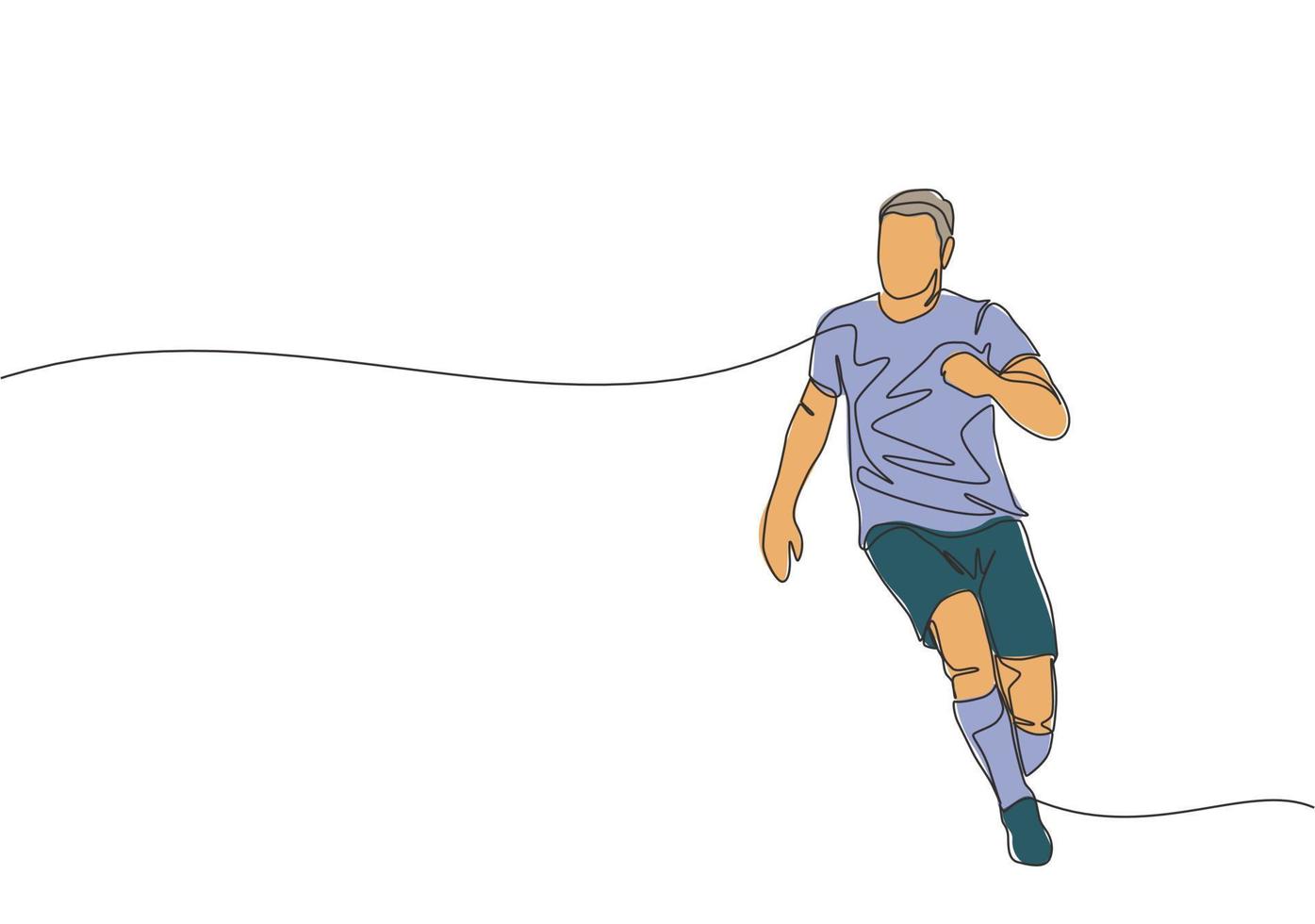 soltero continuo línea dibujo de joven energético fútbol americano jugador corriendo a persecución el pelota a el juego. fútbol partido Deportes concepto. uno línea dibujar diseño vector ilustración