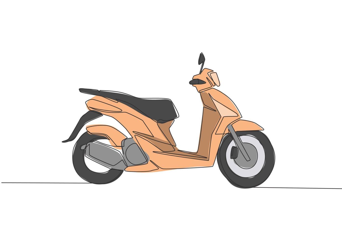 soltero continuo línea dibujo de clásico asiático columna vertebral moto logo. Clásico scooter motocicleta concepto. uno línea dibujar diseño vector ilustración