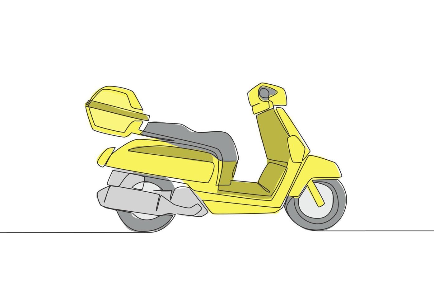 soltero continuo línea dibujo de mensajero entrega Servicio moto logo. scooter motocicleta concepto. uno línea dibujar diseño vector ilustración