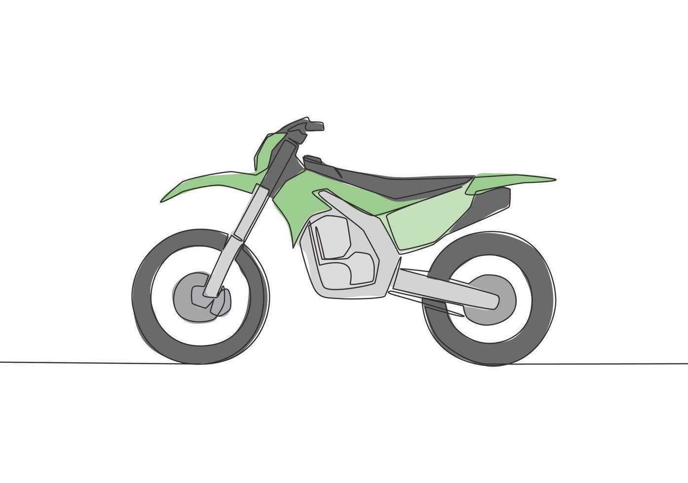 uno soltero línea dibujo de difícil sendero motocross logo. apagado la carretera motocicleta concepto. continuo línea dibujar diseño vector ilustración