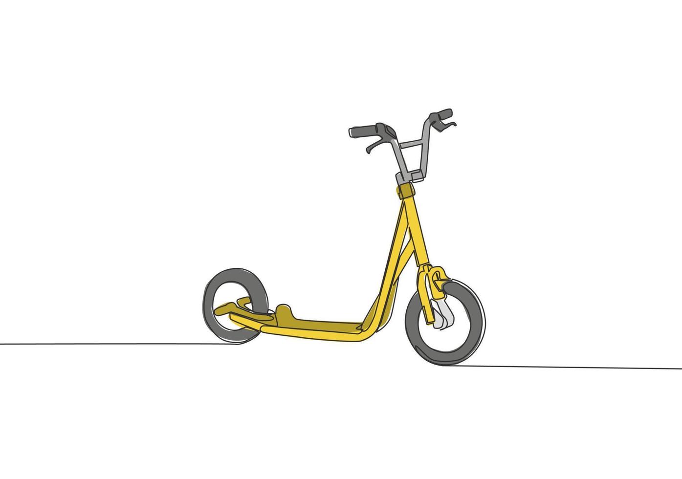 One single line drawing of kick scooter logo. Modern urban vehicle concept. Continuous line draw design vector illustration