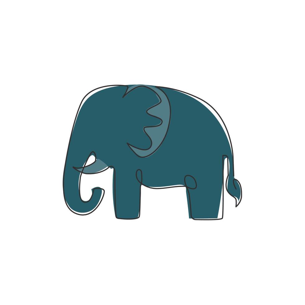 One single line drawing of big cute elephant corporate logo identity. Mammals zoo animal icon concept. Trendy continuous line draw graphic vector design illustration