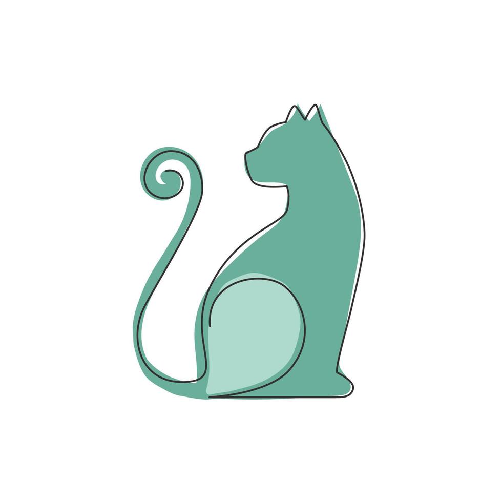 un dibujo de línea continua del icono de gatito gato lindo simple. concepto de vector de emblema de logotipo animal de mamíferos. ilustración dinámica de diseño gráfico de dibujo de una sola línea