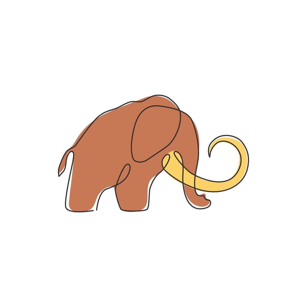 un dibujo de una sola línea de la identidad del logotipo de la gran empresa mamut. animal de la prehistoria del concepto de icono de la edad de hielo. Ilustración gráfica de vector de diseño de dibujo de línea continua de moda