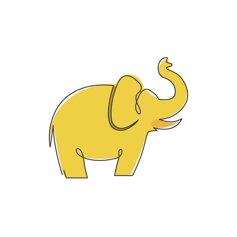 One continuous line drawing of big cute elephant company logo identity. African zoo animal icon concept. Dynamic single line draw design vector graphic illustration