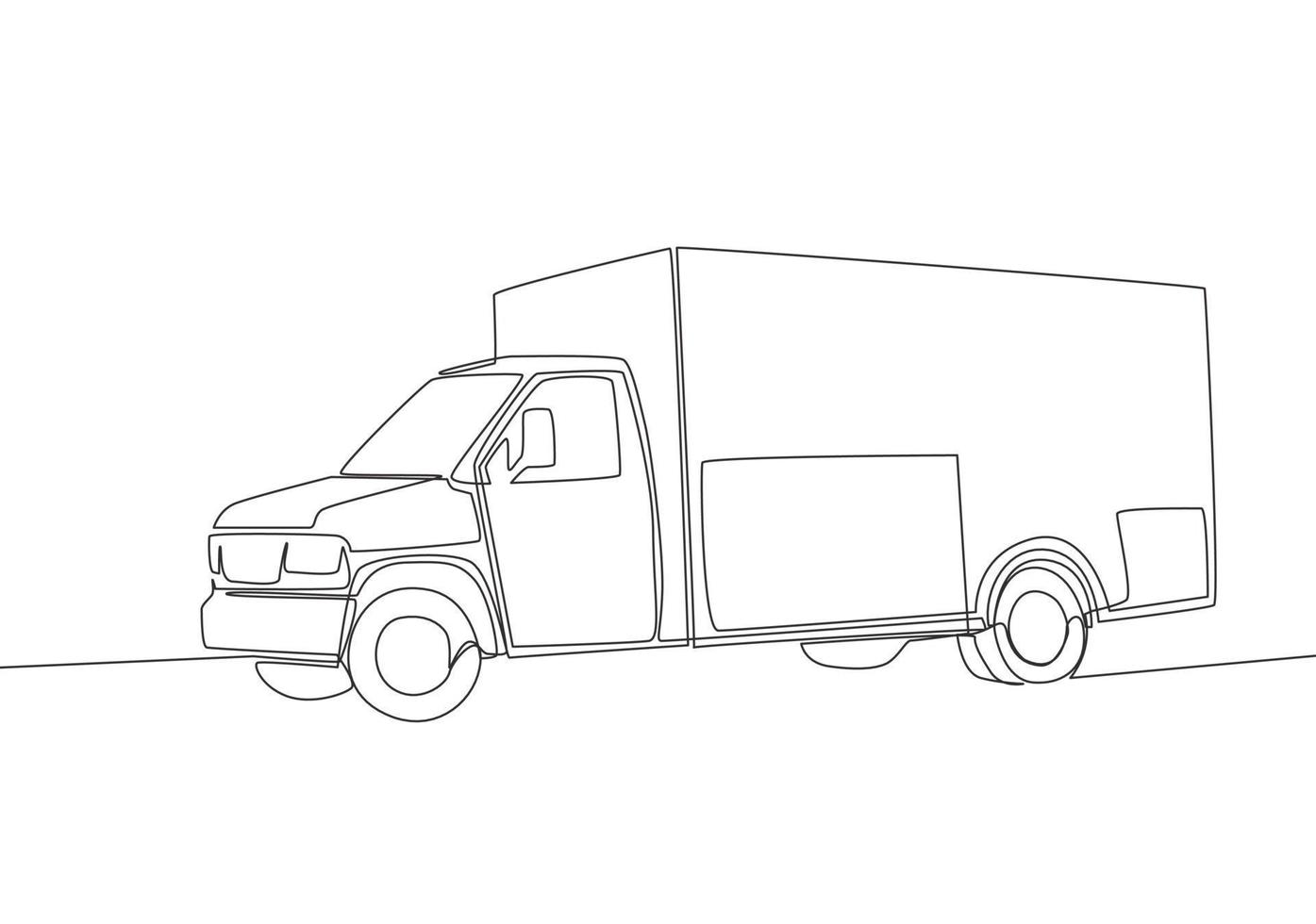 Continuous line drawing of modern trailer truck. Cargo delivery service vehicle transportation concept. One single continuous line draw design vector
