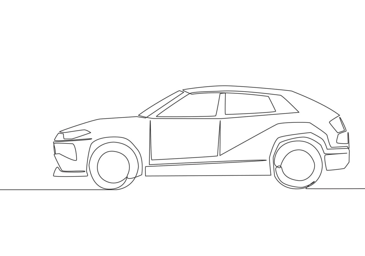 Continuous line drawing of tough suv car. Urban city vehicle transportation concept. One single continuous line draw design vector