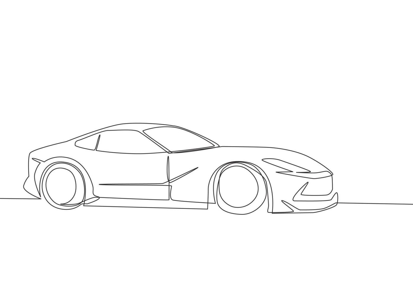 soltero línea dibujo de carreras y a la deriva lujo sedán súper coche. deportivo coche vehículo transporte concepto. uno continuo línea dibujar diseño vector