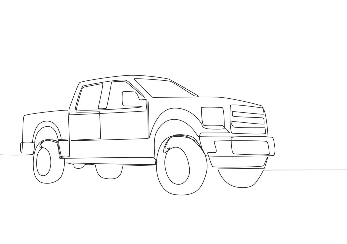 Continuous line drawing of luxury tough pickup car. Cargo carrier vehicle transportation concept. One single continuous line draw design vector