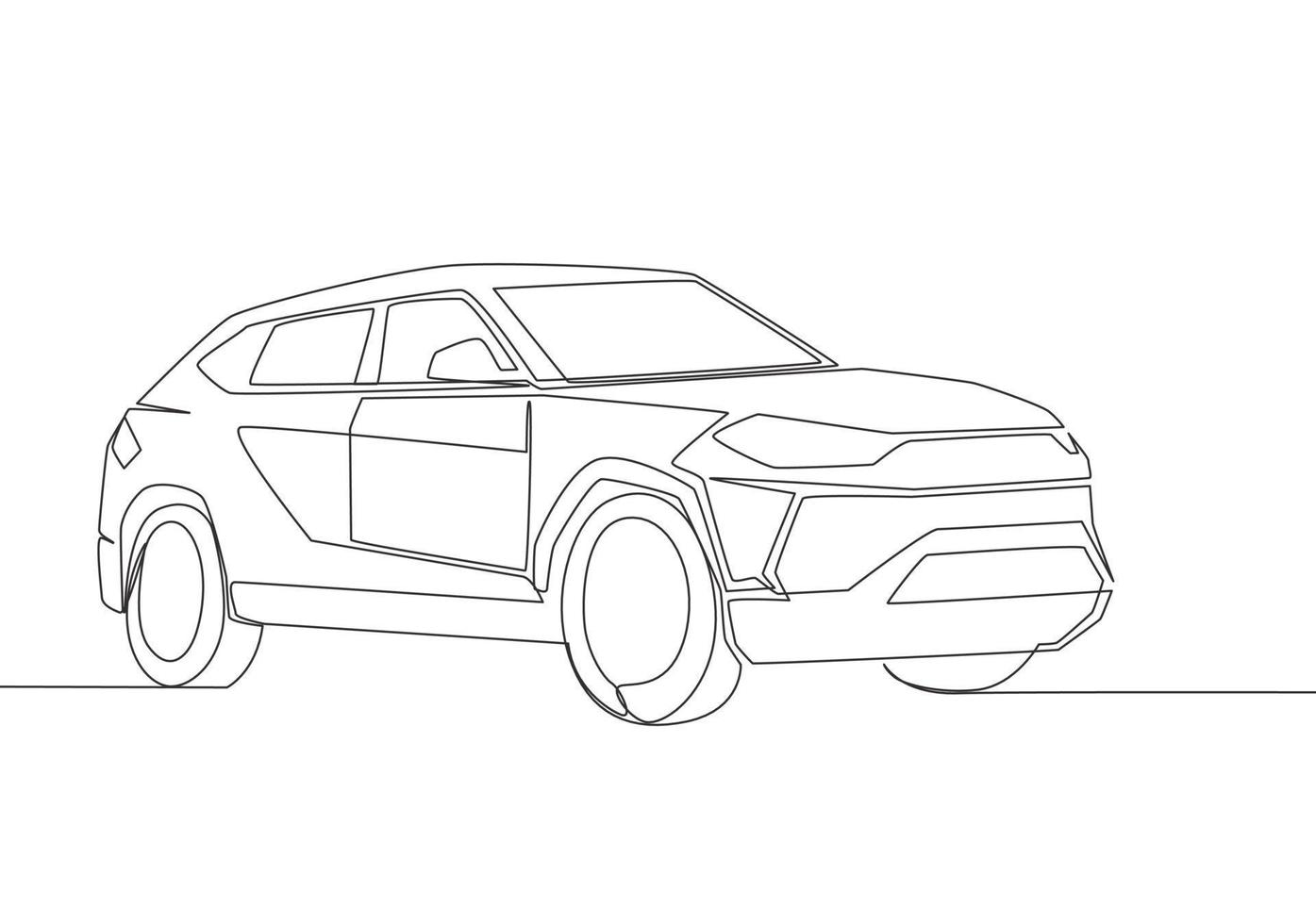 uno línea dibujo de difícil grande suv coche. familia cómodo y seguro vehículo transporte concepto. soltero continuo línea dibujar diseño vector