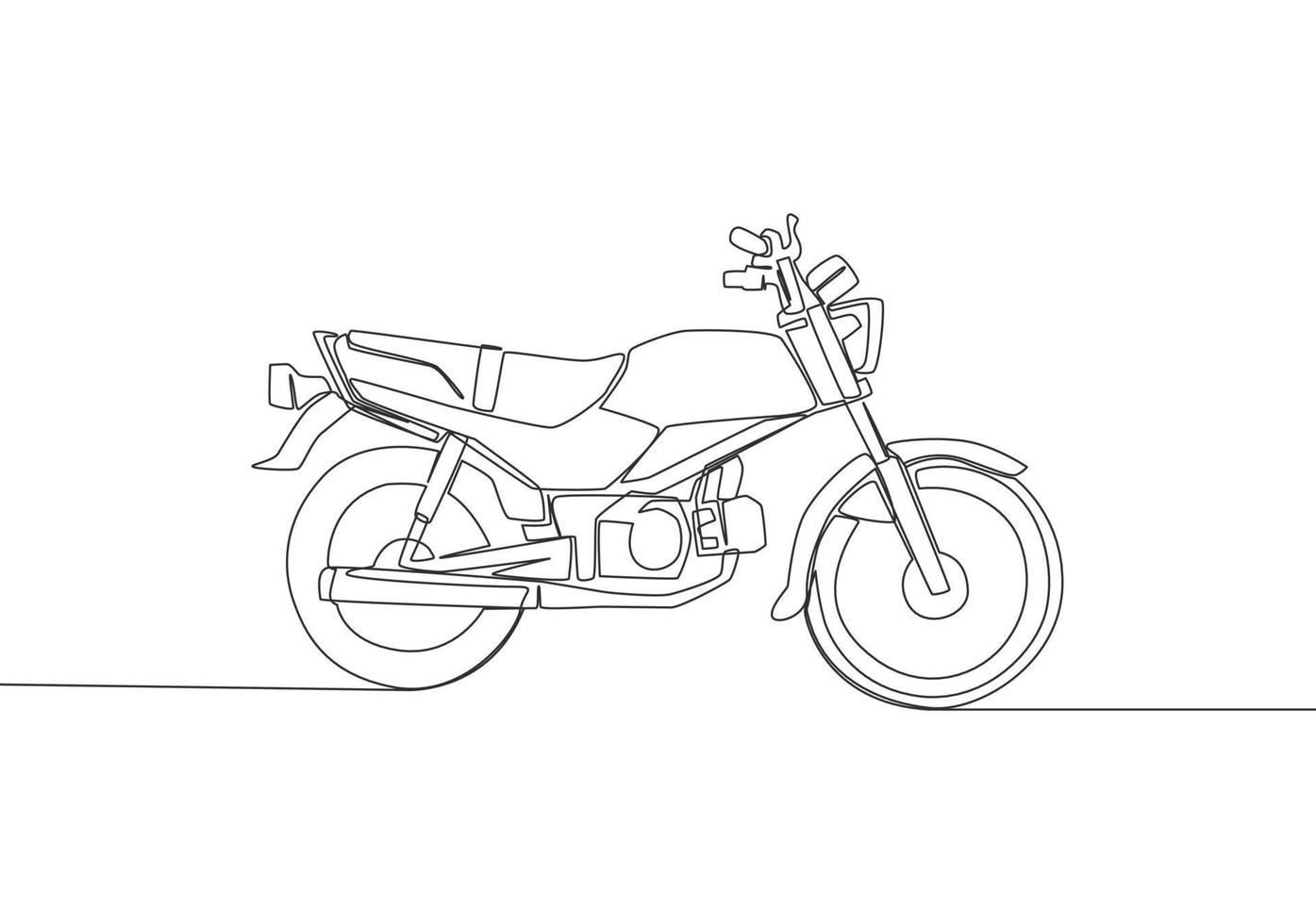 One single line drawing of vintage motorbike logo. Classic rural motorcycle concept. Continuous line draw design vector illustration