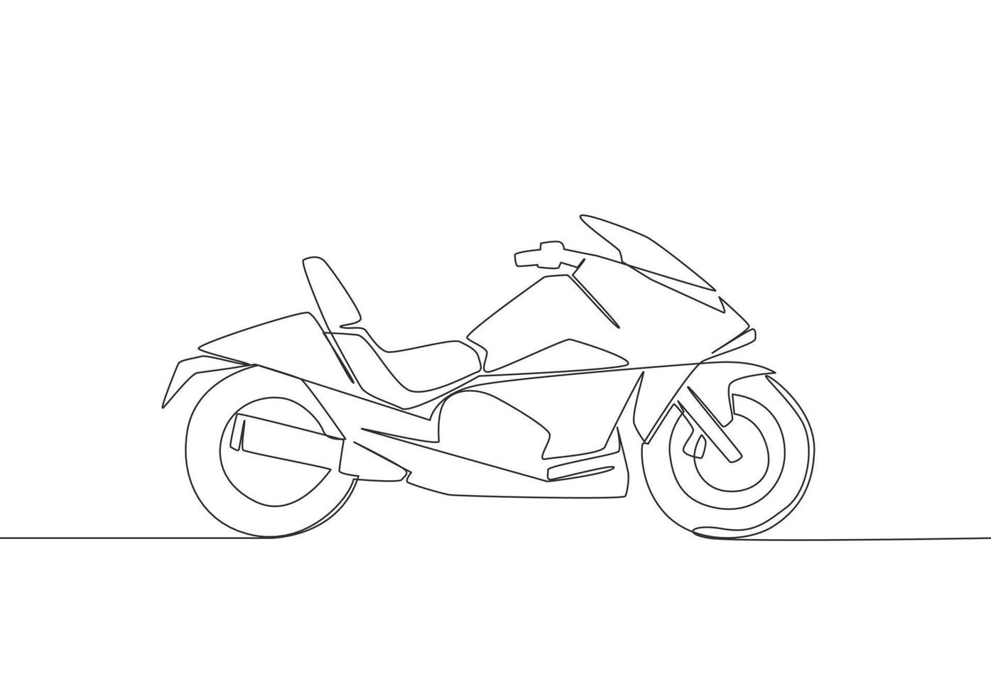 Single continuous line drawing of classic motorbike logo. Rural