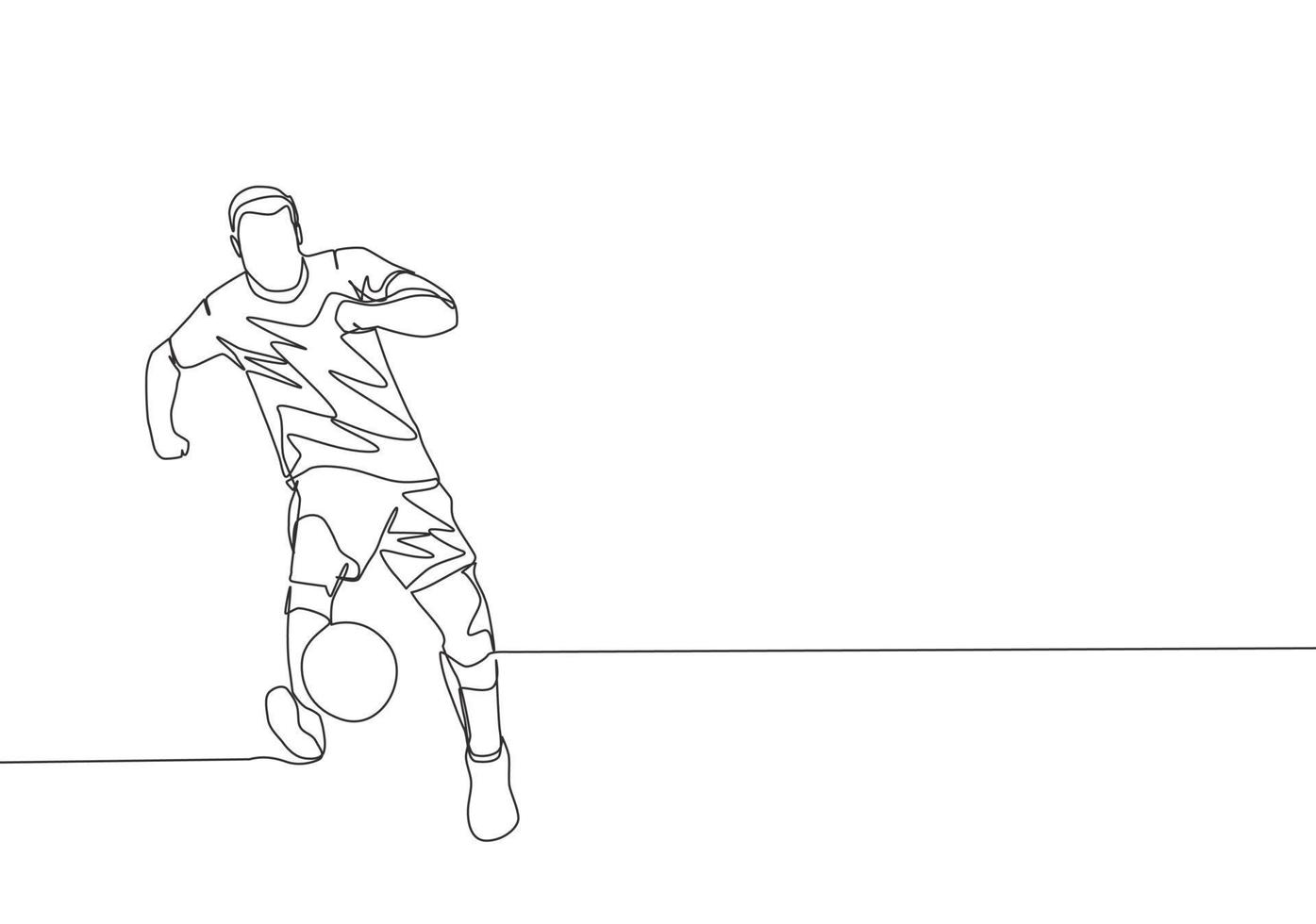 Single continuous line drawing of young energetic football player passing the ball to the teammate. Soccer match sports concept. One line draw design vector illustration