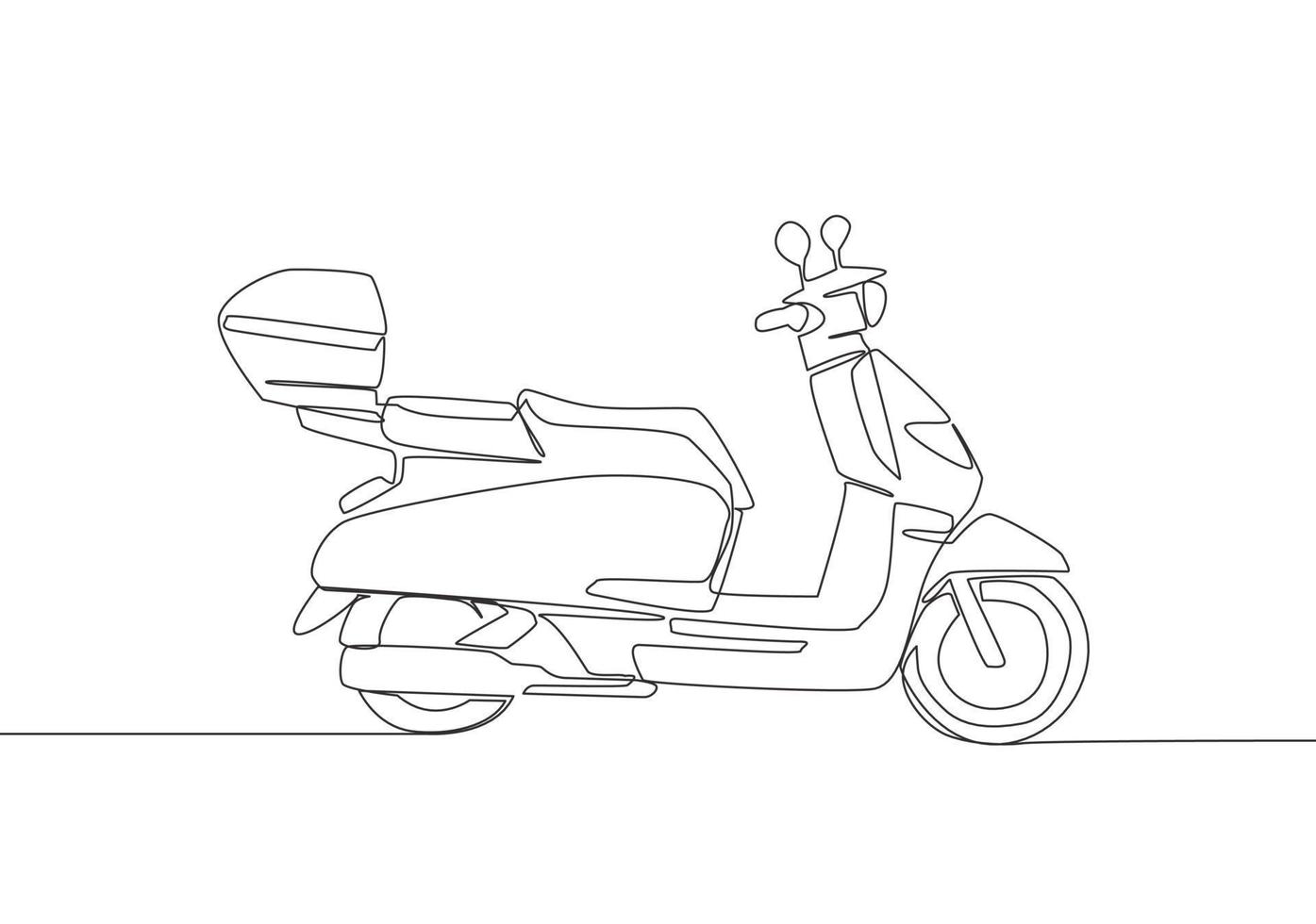 One single line drawing of courier delivery service motorbike logo. Scooter motorcycle concept. Continuous line draw design vector illustration