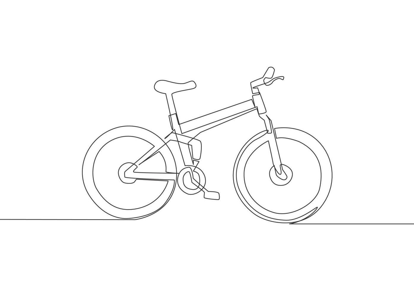 One single line drawing of mountain bicycle logo. Urban bike to work and go green movement concept. Continuous line draw design vector illustration