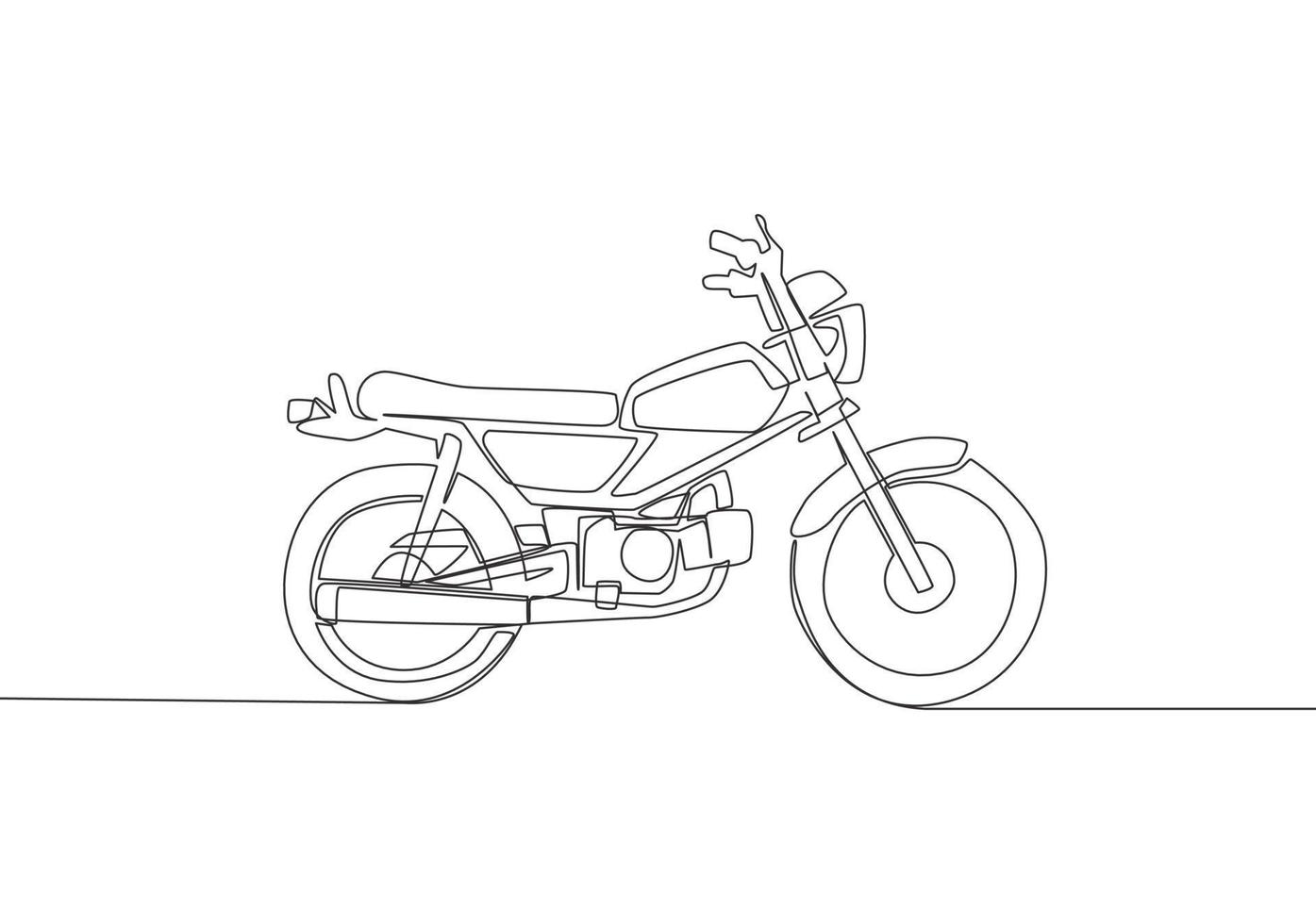 uno continuo línea dibujo de antiguo carreras moto logo. clásico Clásico motocicleta concepto. soltero línea dibujar diseño vector ilustración