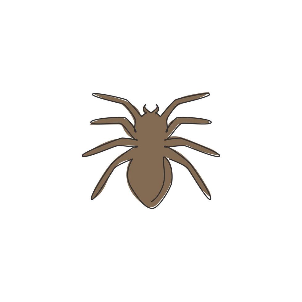 One single line drawing of poisonous spider for logo symbol identity. Arachnid pet concept for insect lover club icon. Trendy continuous line draw design vector graphic illustration