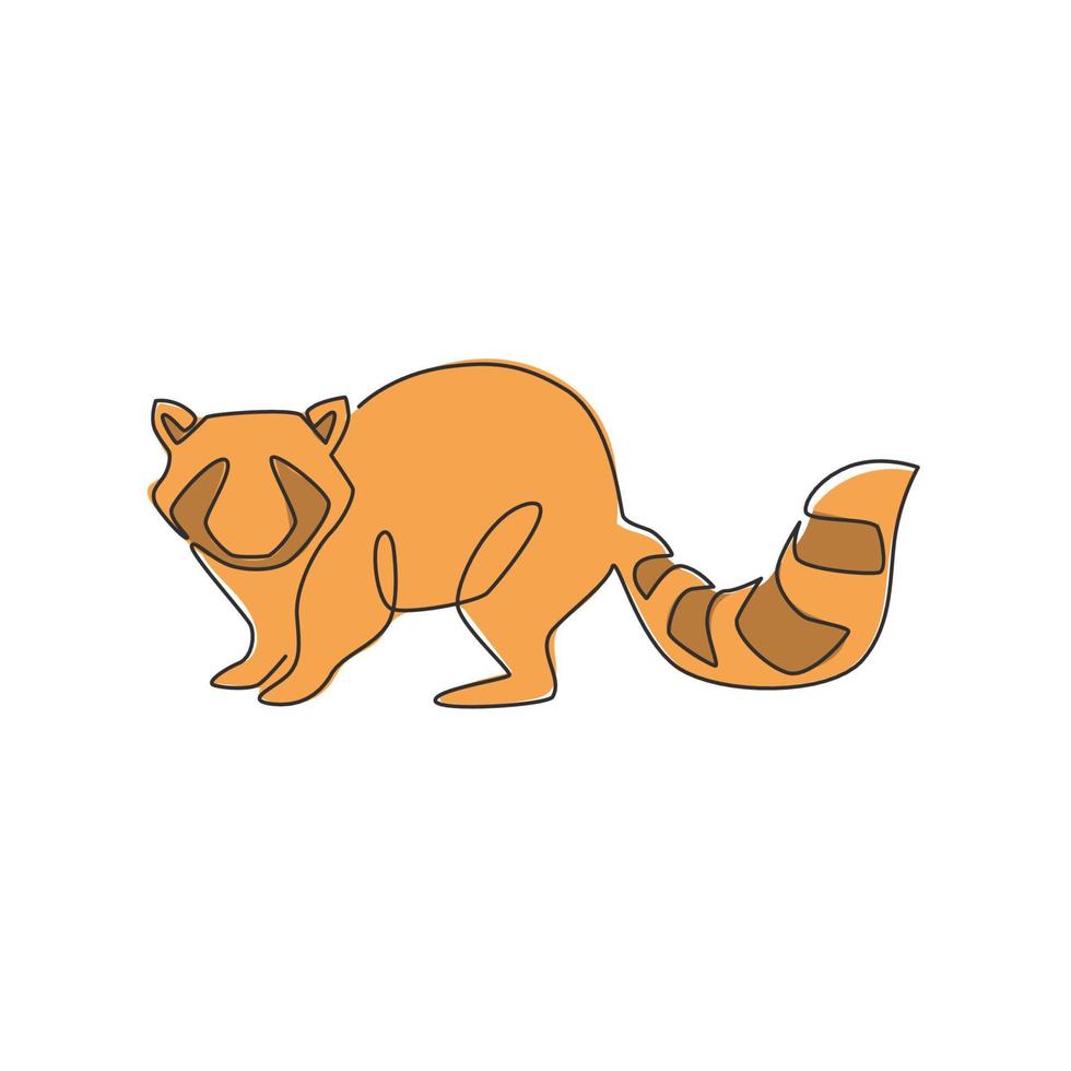 un dibujo de una sola línea de un mapache encantador y divertido para la identidad del logotipo. concepto lindo de la mascota del animal del mapache para el icono del club de los amantes de las mascotas. Ilustración de vector gráfico de diseño de dibujo de línea continua dinámica