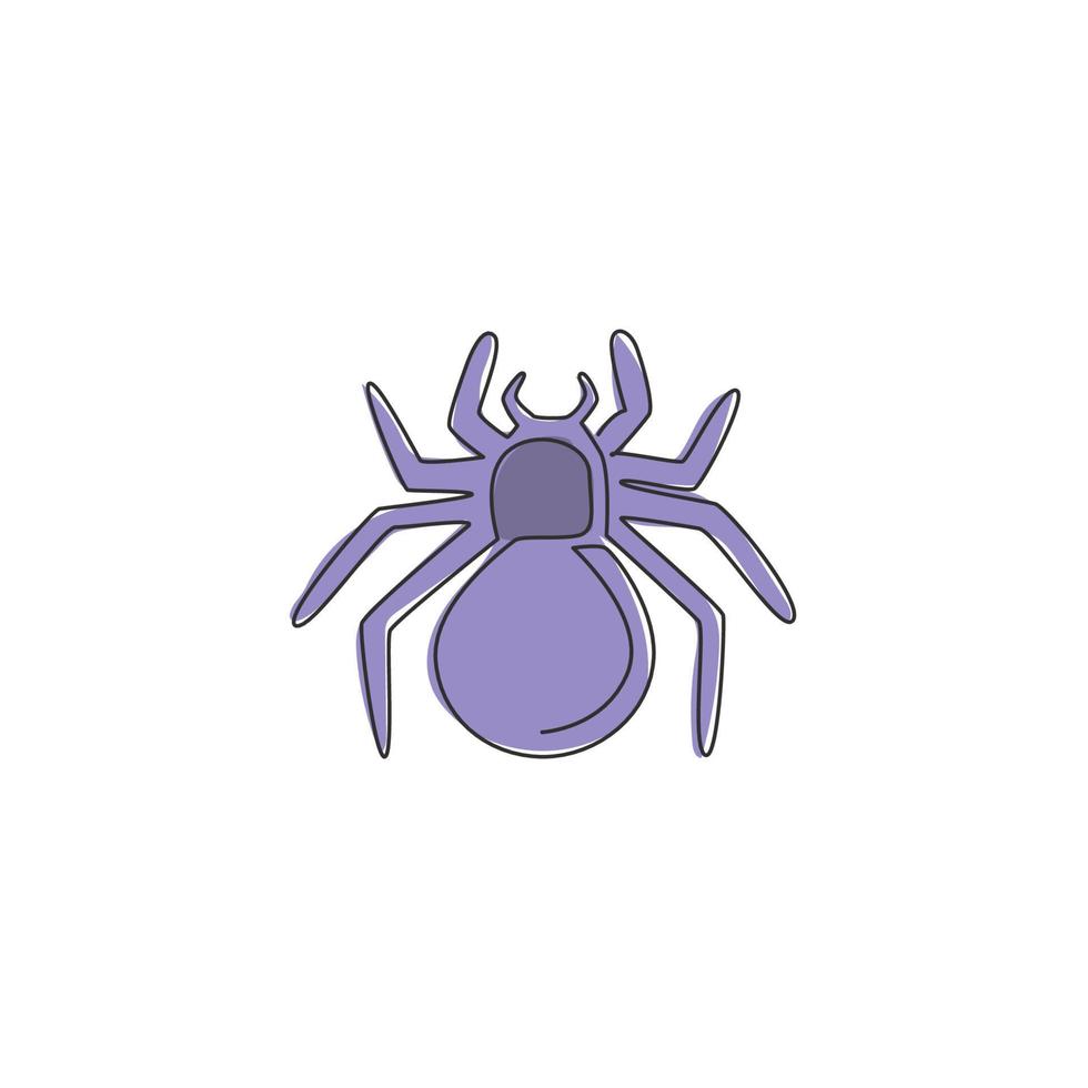 un dibujo de una sola línea de araña peligrosa para la identidad del logotipo de la empresa. lindo concepto de mascota arácnido para el icono del club de amantes de los insectos. Ilustración gráfica de vector de diseño de dibujo de línea continua moderna