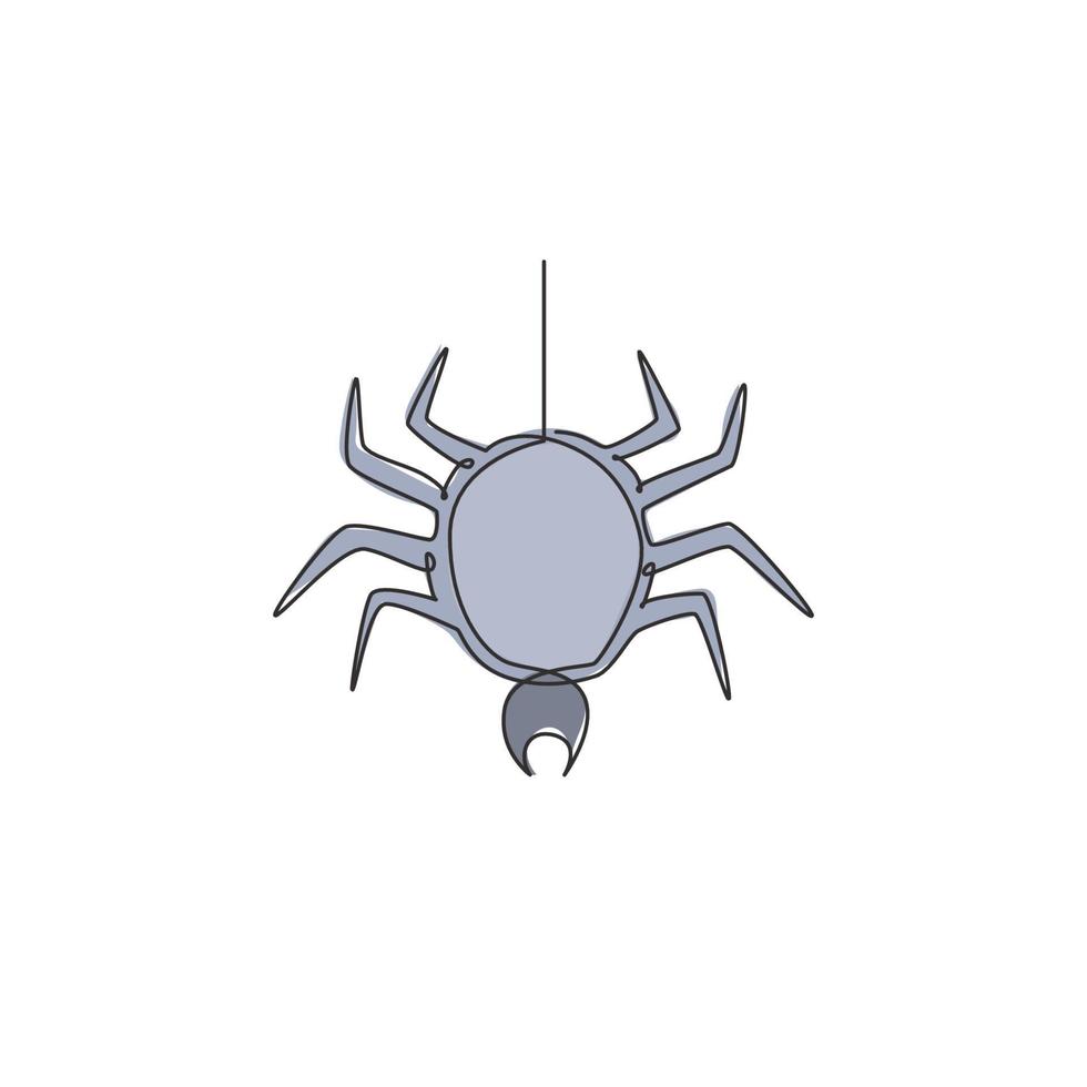 un dibujo de línea continua de la araña saca la web para la identidad del logotipo de la empresa. lindo concepto de animal insecto para el icono de amante de las mascotas. Ilustración gráfica de vector de diseño de dibujo de línea única de moda