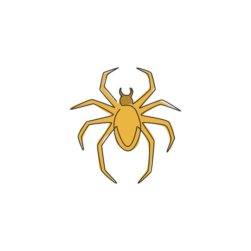 un dibujo de línea continua de una araña que abre las piernas largas para la identidad del logotipo de la empresa. lindo concepto de animal insecto para el icono de amante de las mascotas. Ilustración de vector gráfico de diseño de dibujo de una sola línea moderna