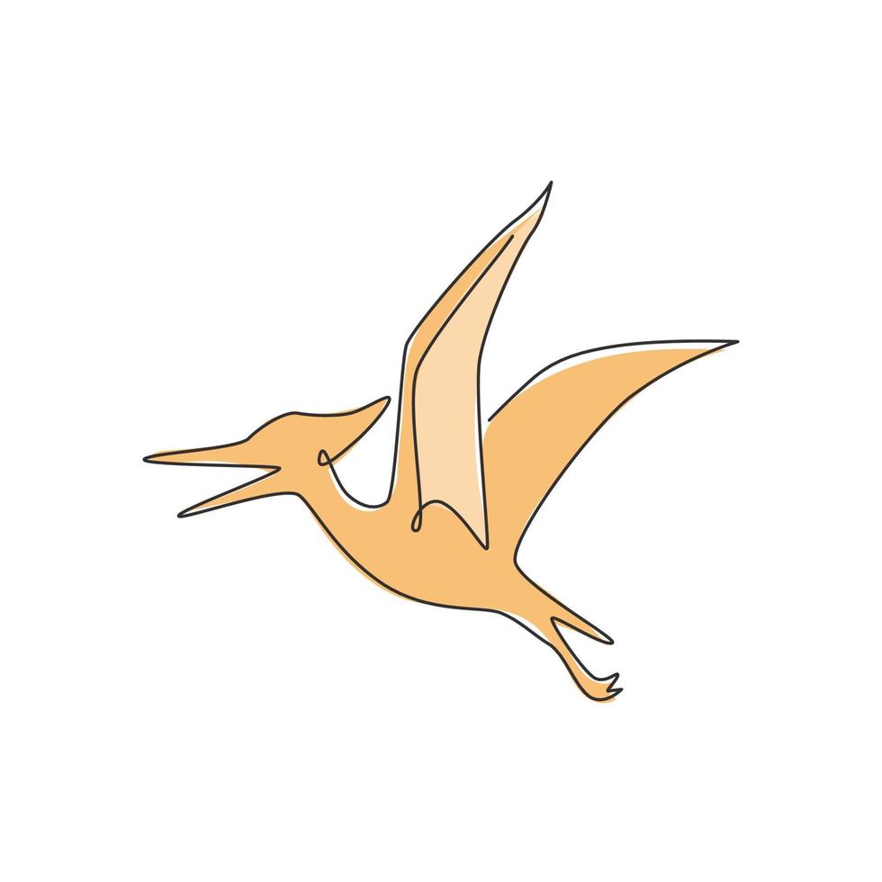 un dibujo de línea continua de un animal prehistórico pterodáctilo agresivo para la identidad del logotipo. concepto de mascota de dinosaurios para el icono del museo prehistórico. gráfico de ilustración de vector de diseño de dibujo de una sola línea