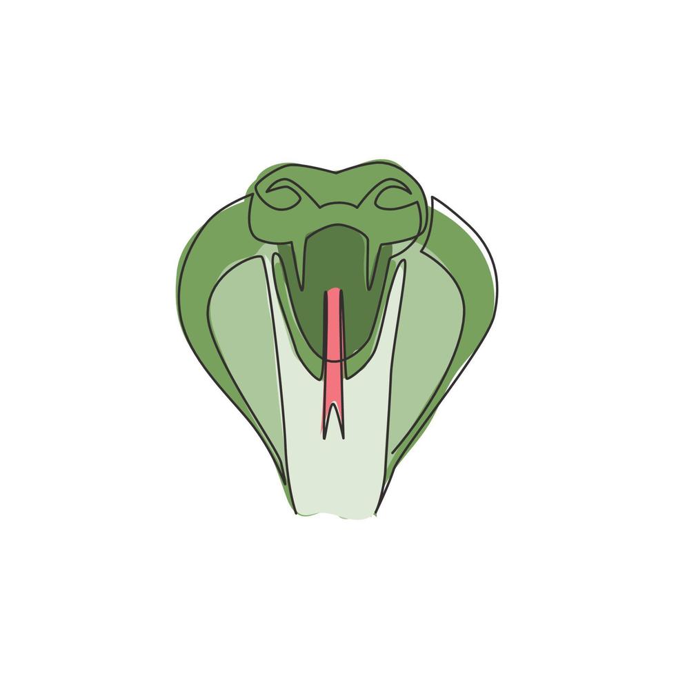 dibujo de línea continua única de serpiente venenosa para la identidad del logotipo de la empresa. concepto de mascota de cobra rey aterrador mortal para el icono de la marca de la empresa. Ilustración gráfica de vector de diseño de dibujo de una línea dinámica