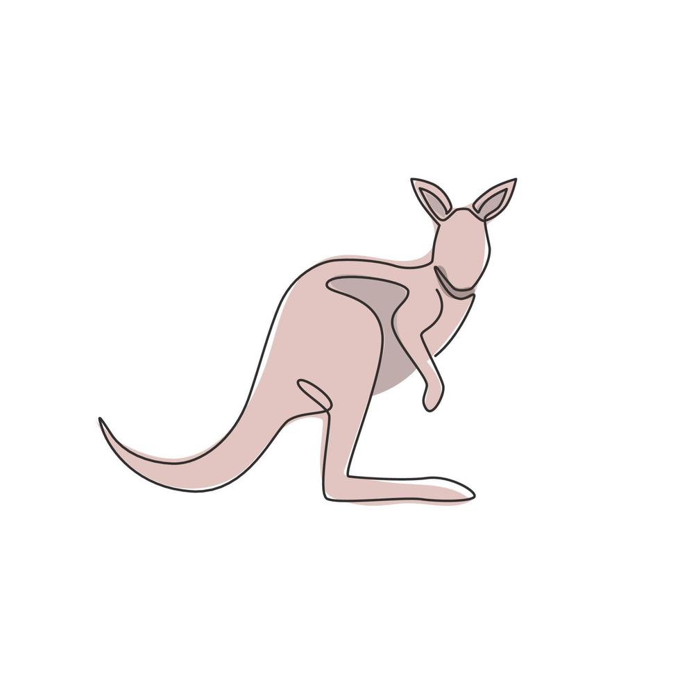 One continuous line drawing of funny standing kangaroo for national zoo logo identity. Animal from Australia mascot concept for conservation park icon. Single line draw design vector illustration