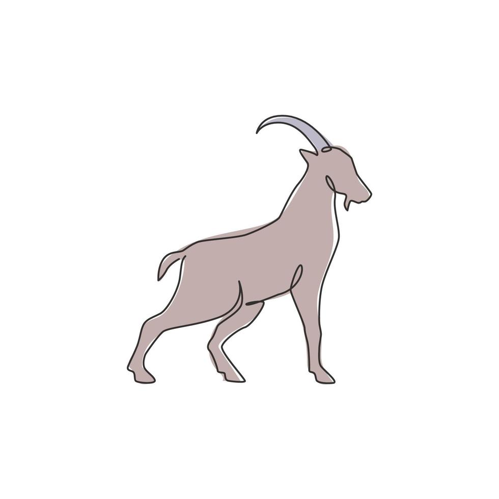 One continuous line drawing of funny cute sheep for livestock logo identity. Lamb mascot emblem concept for cattle icon. Dynamic single line draw design vector illustration graphic