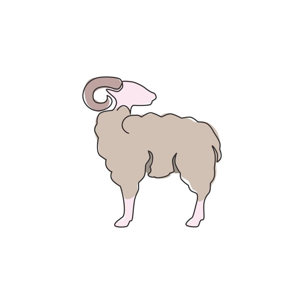 Single continuous line drawing of funny cute sheep for business logo identity. Lamb mascot symbol concept for ranch icon. Trendy one line draw design vector graphic illustration