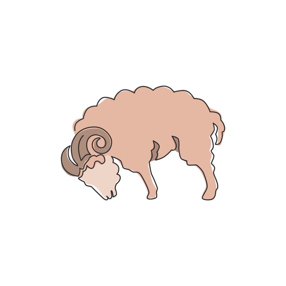 un dibujo de línea continua de ovejas lindas para la identidad del logotipo del ganado. concepto divertido del emblema de la mascota del cordero para el icono del ganado. Ilustración de vector de diseño gráfico de dibujo de línea única dinámica
