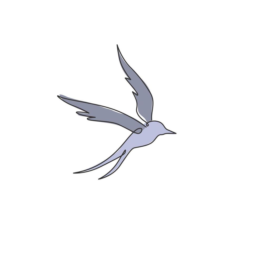 One continuous line drawing of luxury swallow for company logo identity. Cute bird mascot concept for organic food symbol. Dynamic single line draw graphic design vector illustration