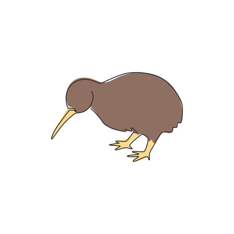 un dibujo de una sola línea de un lindo animal kiwi para la identidad del logotipo de la empresa. concepto de mascota de pájaro kiwi para el parque nacional de conservación. Ilustración de diseño de vector gráfico de dibujo de línea continua moderna