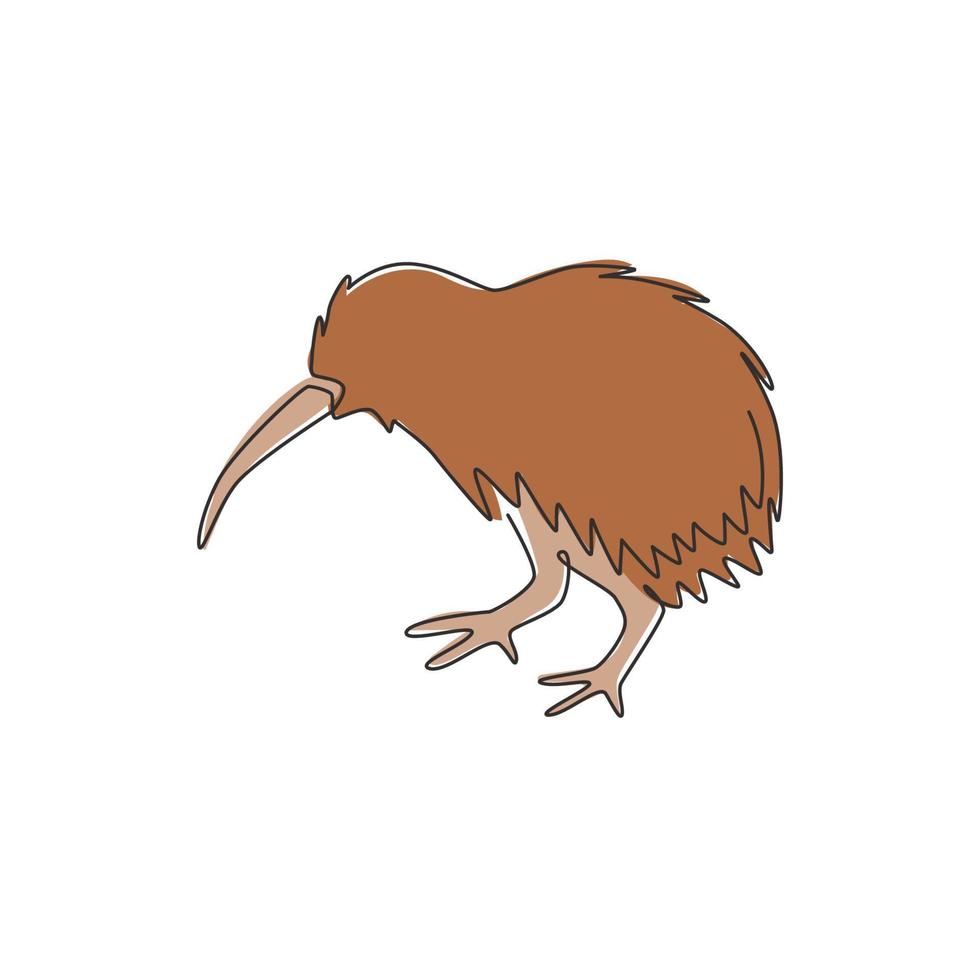 One single line drawing of cute kiwi animal for company business logo identity. Kiwi bird mascot concept for national conservation park. Trendy continuous line draw design vector graphic illustration