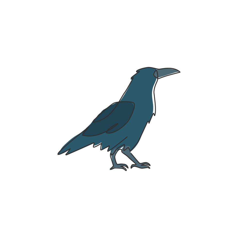 un dibujo de una sola línea del misterioso cuervo para la identidad del logotipo de la empresa. concepto de mascota de pájaro cuervo para icono de cementerio. Ilustración de vector de diseño gráfico de dibujo de línea continua dinámica