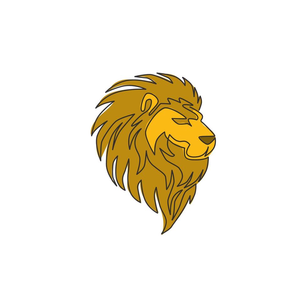 dibujo de línea continua única de elegante cabeza de león para la identidad del logotipo del club deportivo. peligroso concepto de mascota animal mamífero gato grande para el club de juegos. Ilustración de diseño de vector gráfico de dibujo de una línea moderna