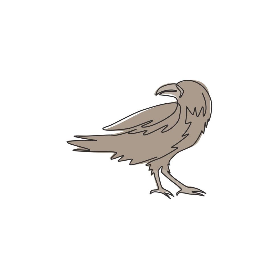 dibujo de línea continua única de cuervo negro para la identidad del logotipo de la empresa. concepto de mascota de pájaro cuervo para símbolo de productos de lujo. Ilustración de diseño gráfico de vector de dibujo de una línea de moda