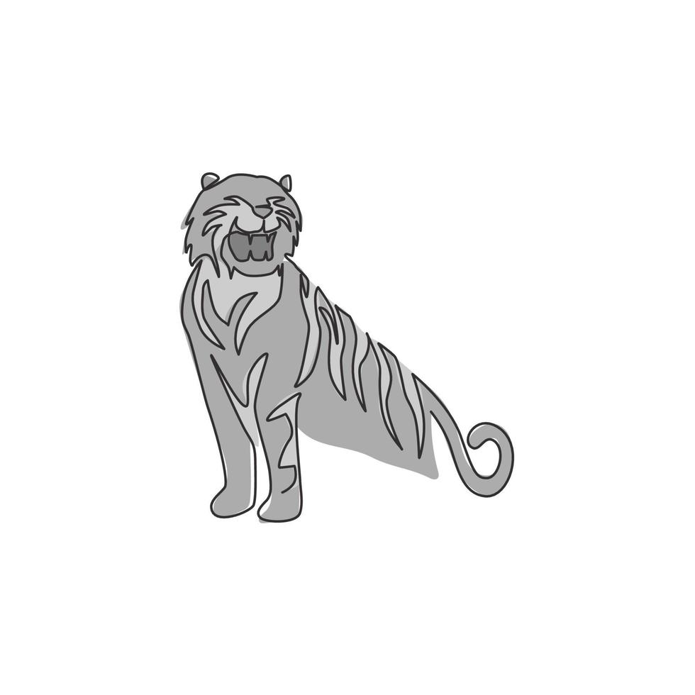 One continuous line drawing of African tiger for company logo identity. Strong feline mammal animal mascot concept for national safari zoo. Trendy single line draw design vector graphic illustration