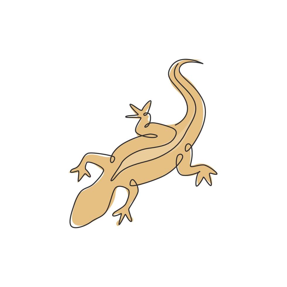 One single line drawing of adorable desert lizard reptile for company logo identity. Funny animal mascot concept for reptilian zoo. Modern continuous line draw design vector graphic illustration